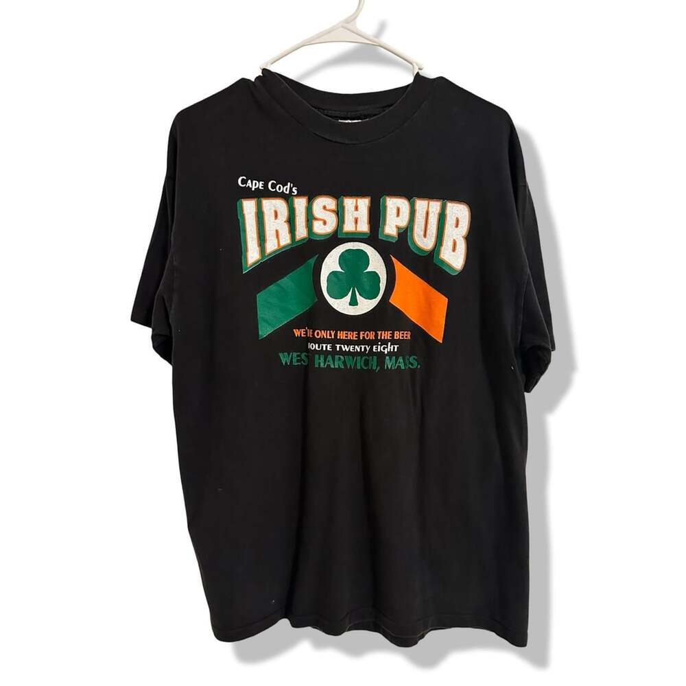 Hanes Cape Cod Irish Pub T-Shirt Size Large Black Cotton Single Stitch